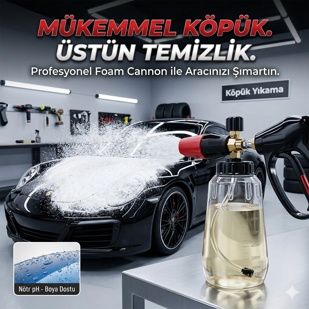 Profesyonel Oto Yıkama Köpük Aparatı - 1 Litre Şeffaf Şişeli Foam Lance