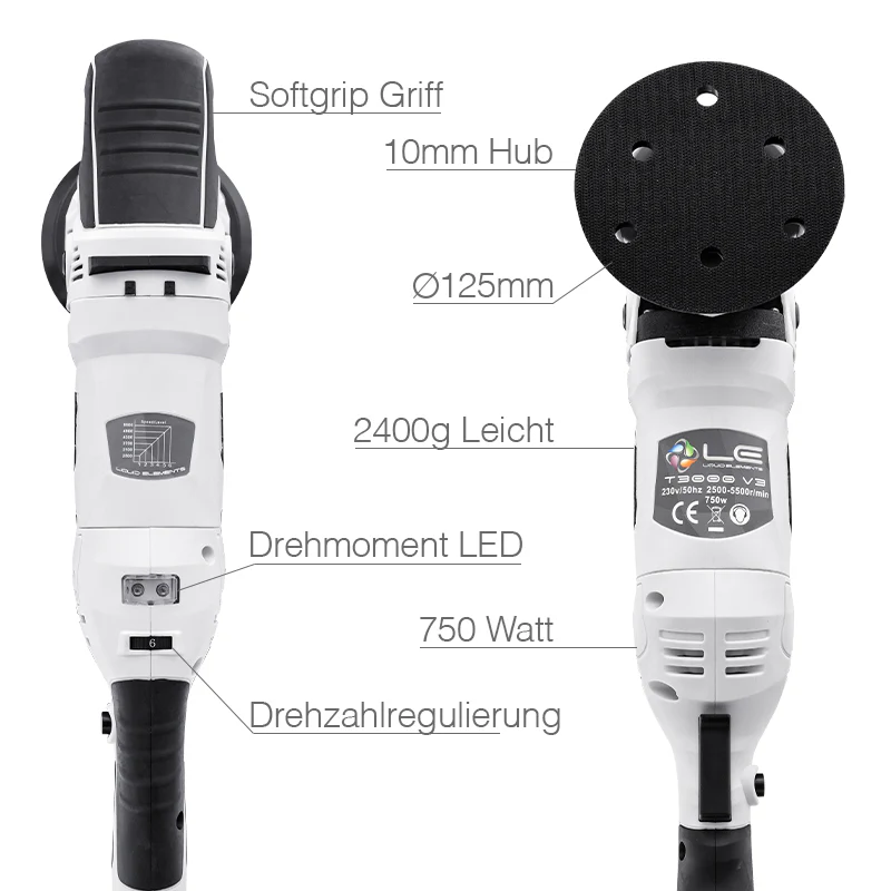 Liquid Elements T3000 Orbital Polisaj Makinesi 125mm Taban 10mm Salınım