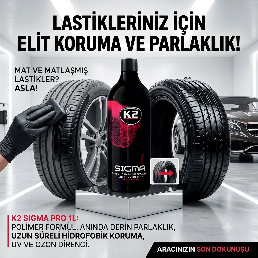 K2 Sigma Pro 1L Polimer Lastik Koruyucu ve Parlatıcı Jel Lastikleriniz İçin Elit Koruma ve Derin Parlaklık!