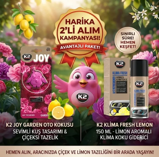 K2 JOY GARDEN OTO KOKUSU & K2 KLIMA FRESH LEMON 2’Lİ AVANTAJ PAKETİ
