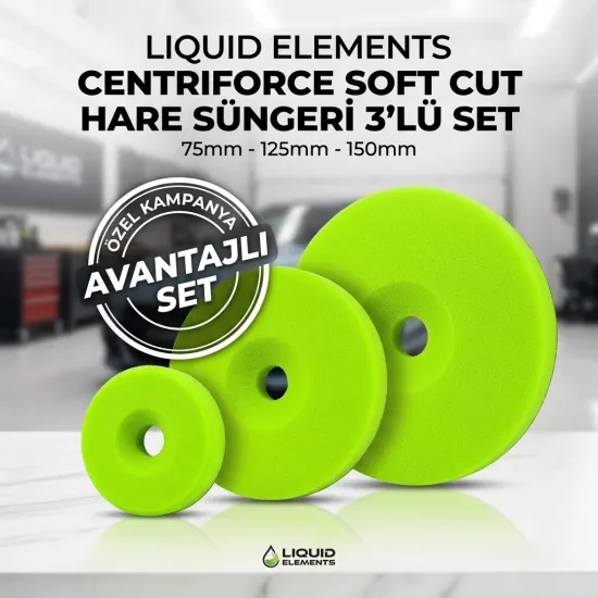 Liquid Elements Centriforce Soft Cut Hare Giderme Süngeri 3’lü Avantaj Seti (75mm + 125mm + 150mm)